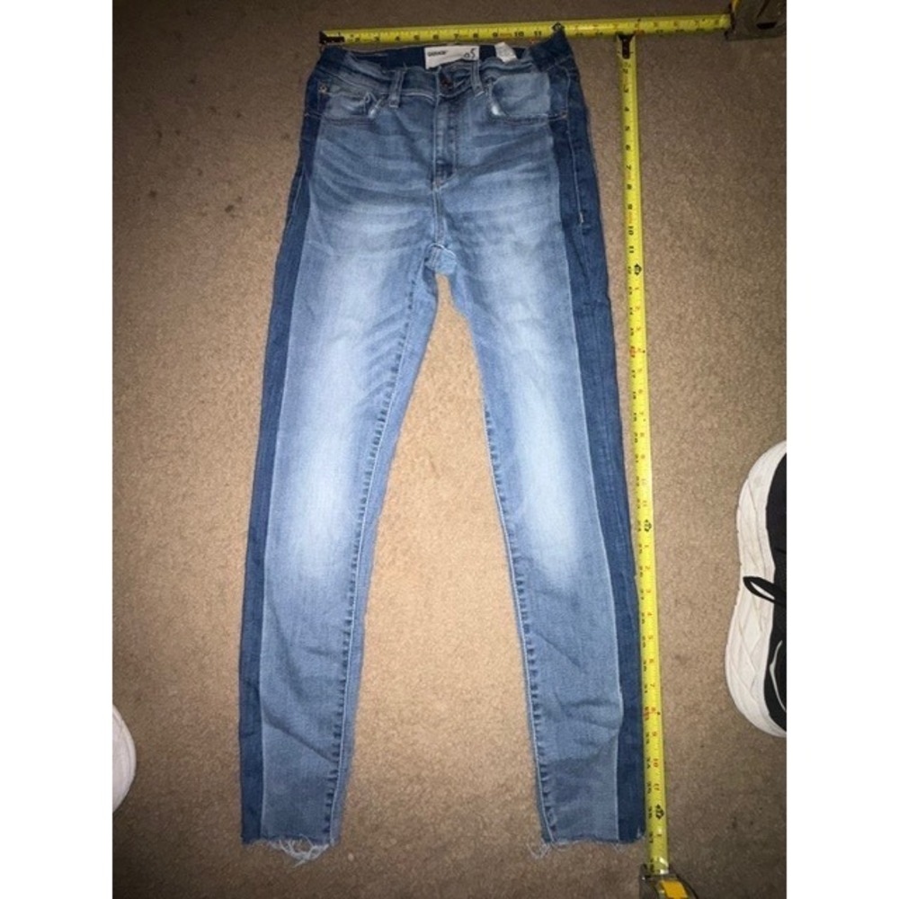 Garage Two Tone Skinny Jeans Womens 5‎ Medium Wash Dark Raw Hem Denim T25-28